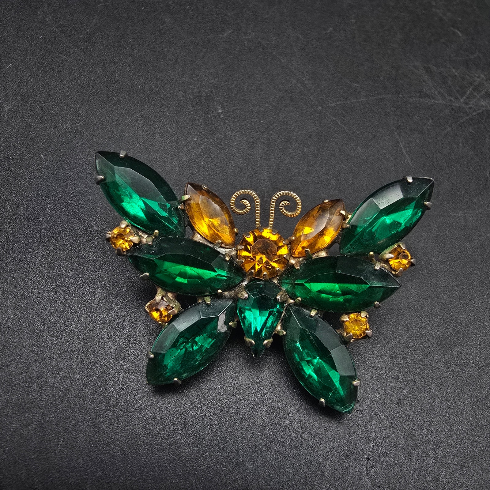 Juliana Green Rhinestone Butterfly Brooch Delizza Elster Vintage Glam 38$